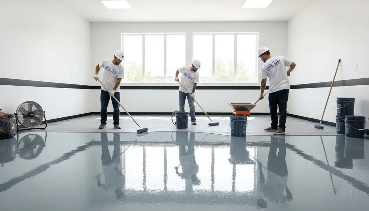 Epoxy floor coating in San Jose CA garage with durable, glossy finish by local painting experts