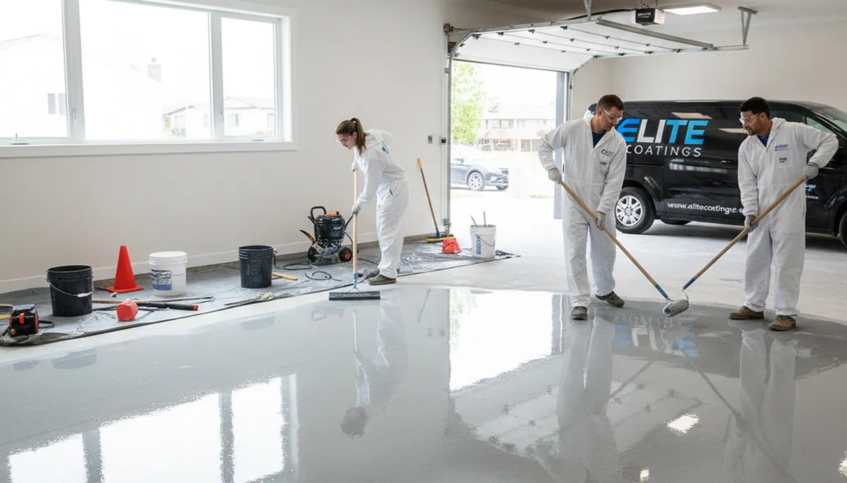 Epoxy garage floor coating in San Jose CA with durable, glossy finish for residential and commercial spaces
