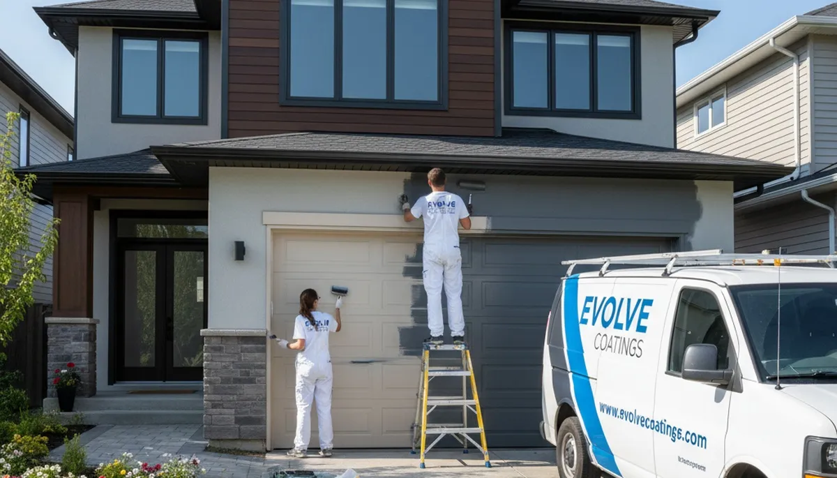 Professional painters refinishing a garage door in San Jose, CA for lasting curb appeal and durability