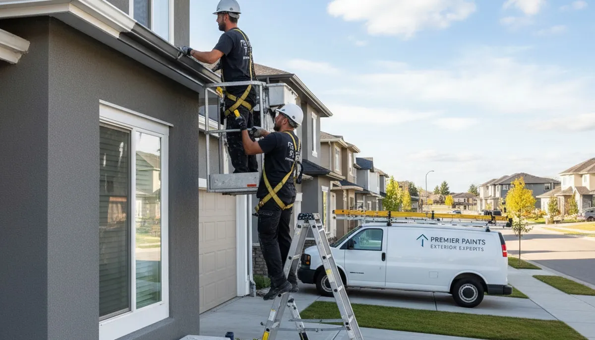 Professional gutter painting on a residential home in San Jose, CA by expert house painters