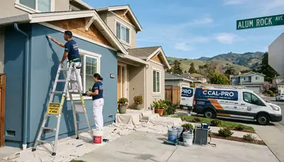Professional house painters working on a residential exterior in San Jose, CA