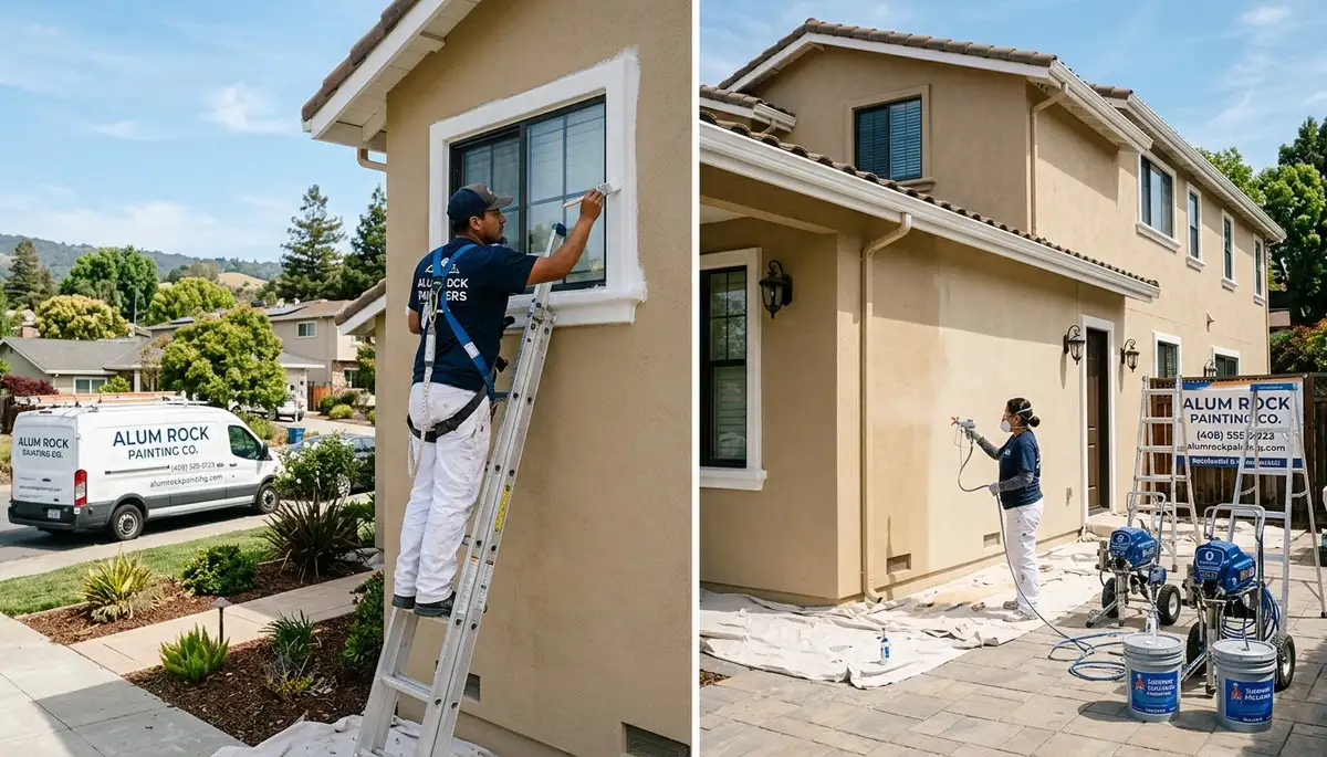 Professional house painters working on residential exterior in San Jose, CA