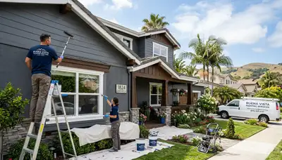 Professional house painter in San Jose CA applying fresh exterior paint to a residential home