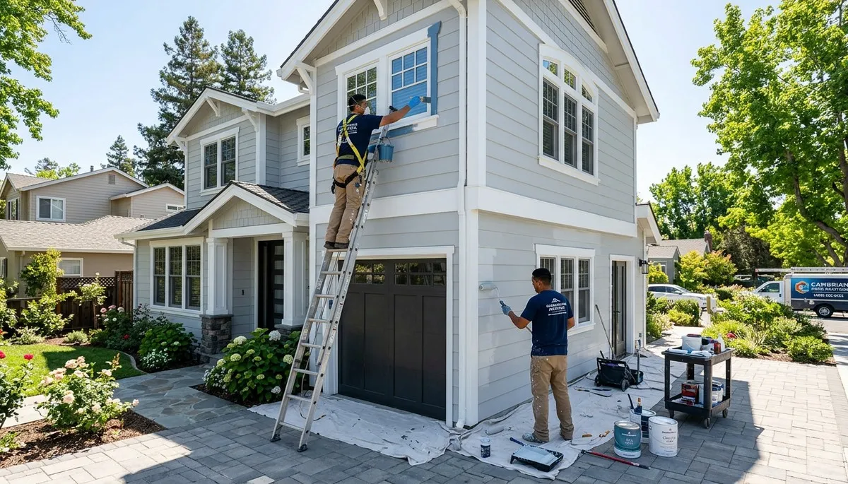 Professional house painters applying exterior paint to a home in San Jose, CA