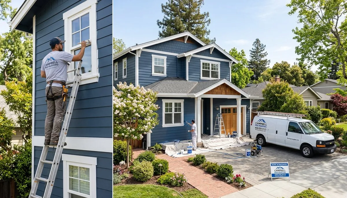 Professional house painters working on residential exterior in San Jose, CA