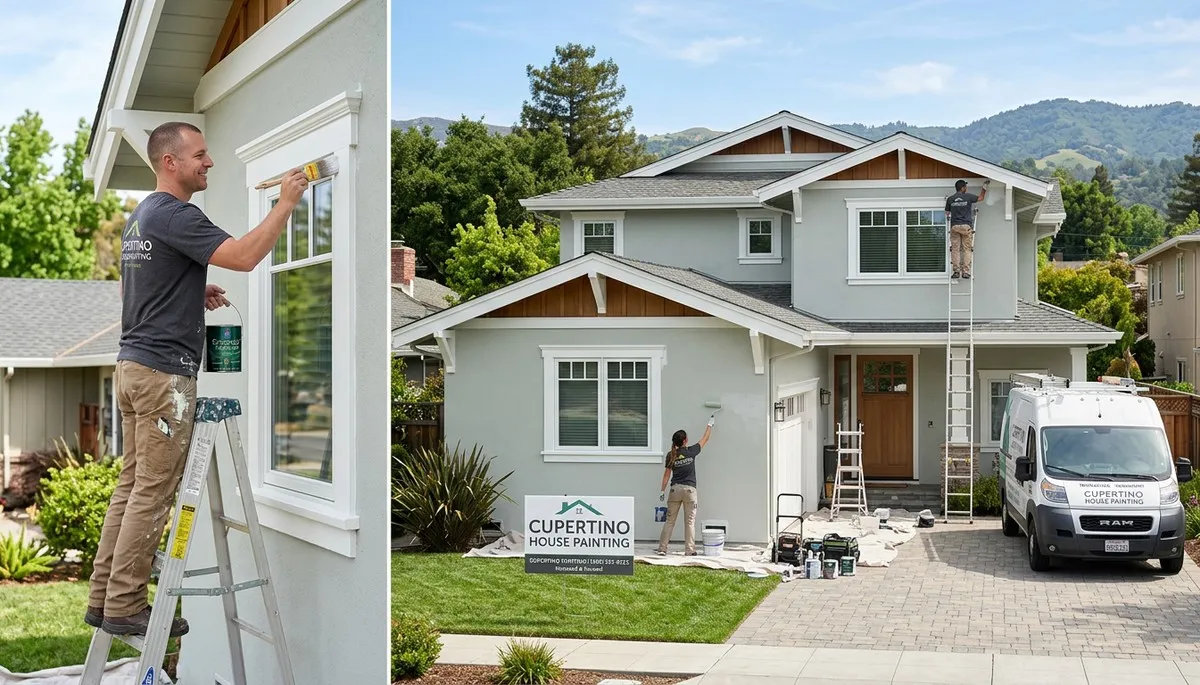 Professional house painters applying exterior paint to home in San Jose, CA