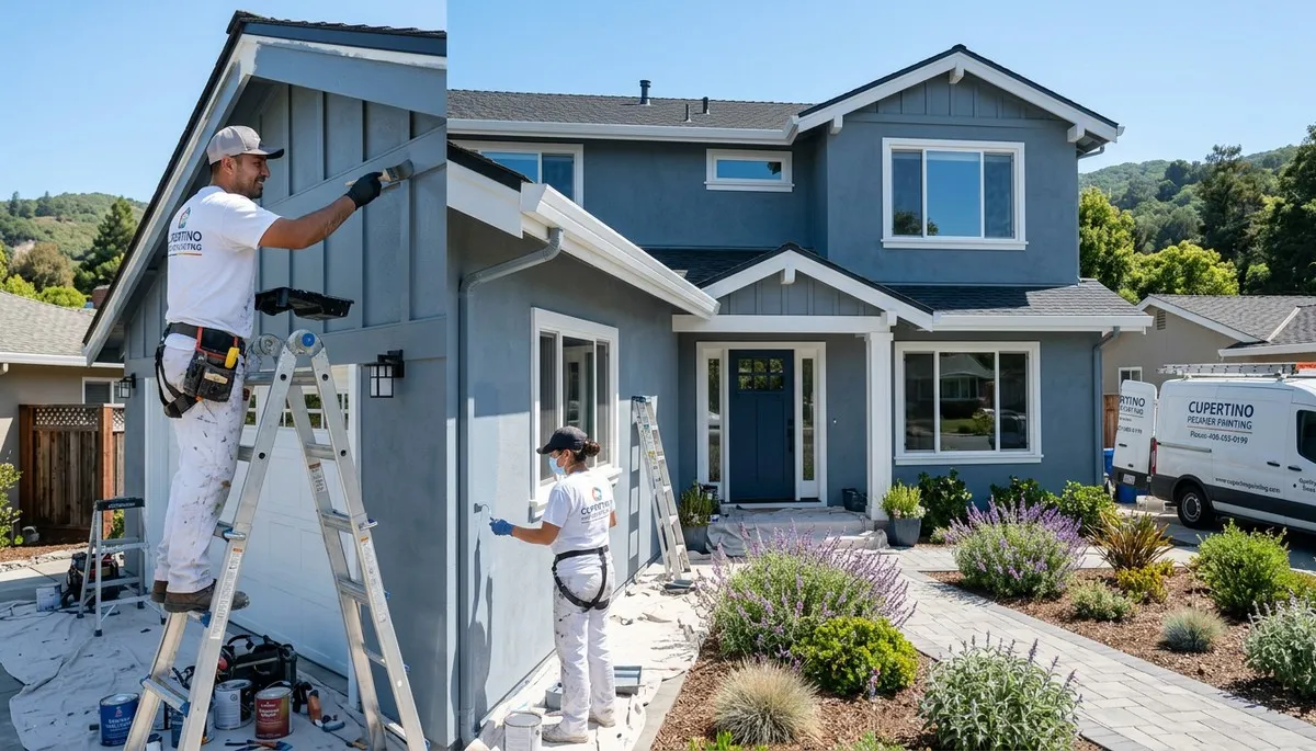 Professional house painters working on exterior home repaint in San Jose, CA