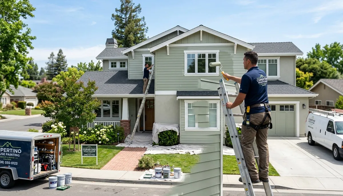 Professional house painters applying exterior paint to a home in San Jose, CA