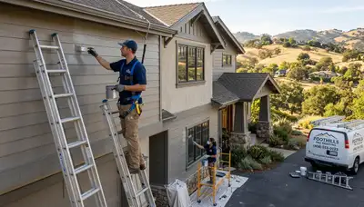 Professional house painters working on exterior home repaint in San Jose, CA