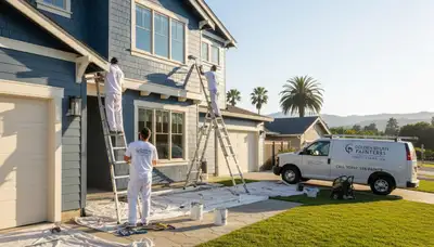 Professional house painters working on exterior home in San Jose, CA