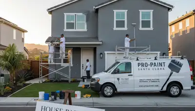 Professional house painters working on residential exterior in San Jose, CA