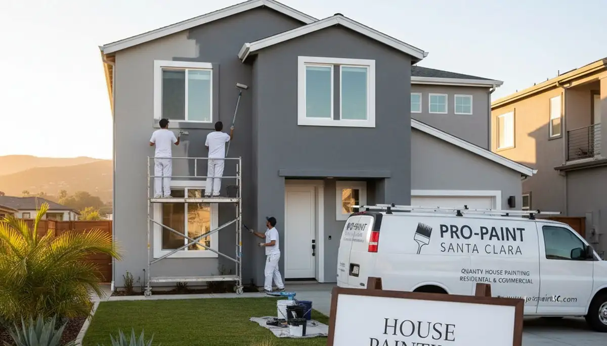Professional house painters working on exterior home in San Jose, CA