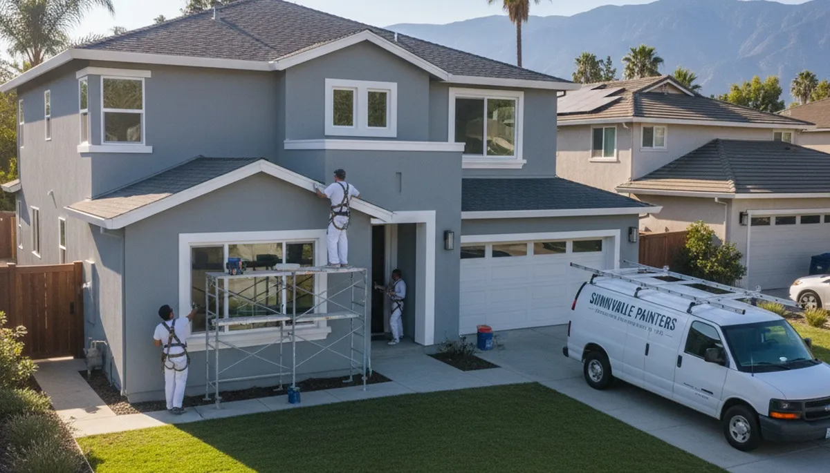 Professional house painters finishing exterior home project in San Jose, CA
