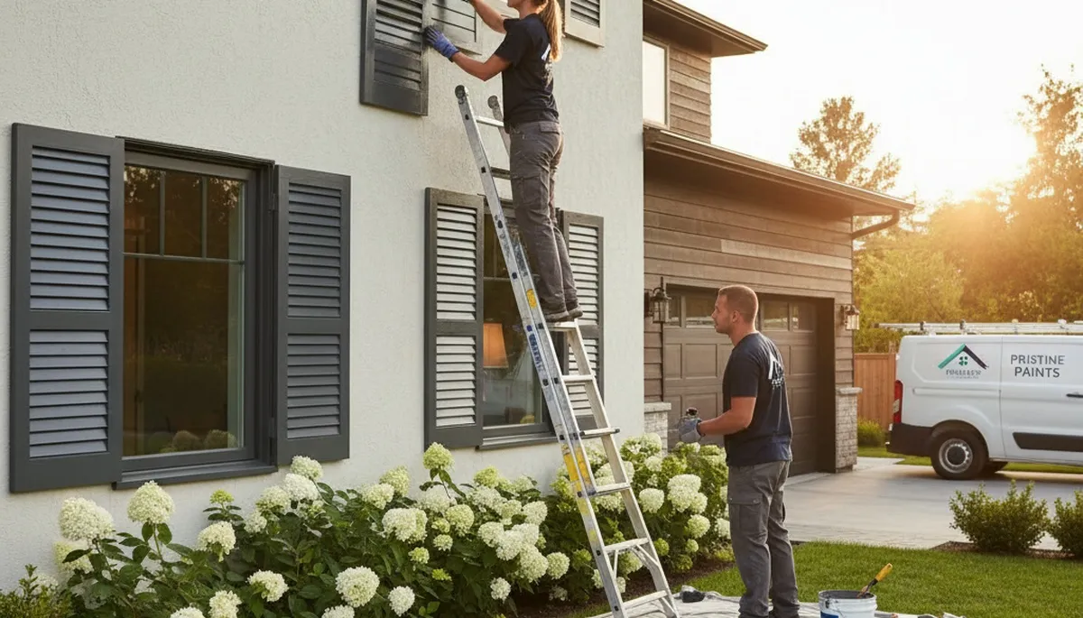 Professional shutter painting on residential home exterior in San Jose, CA by expert house painters