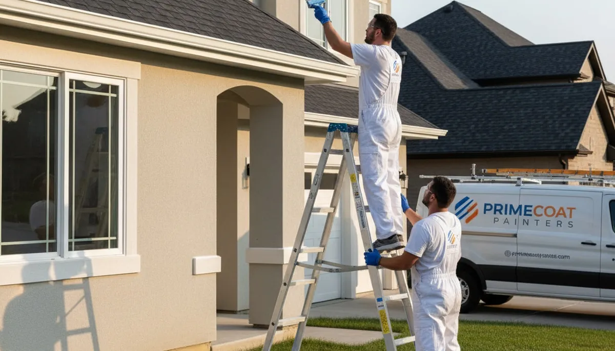 Professional trim and fascia painting on a San Jose CA home exterior by expert house painters