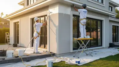 Professional trim and fascia painting on a San Jose, CA home exterior by expert house painters