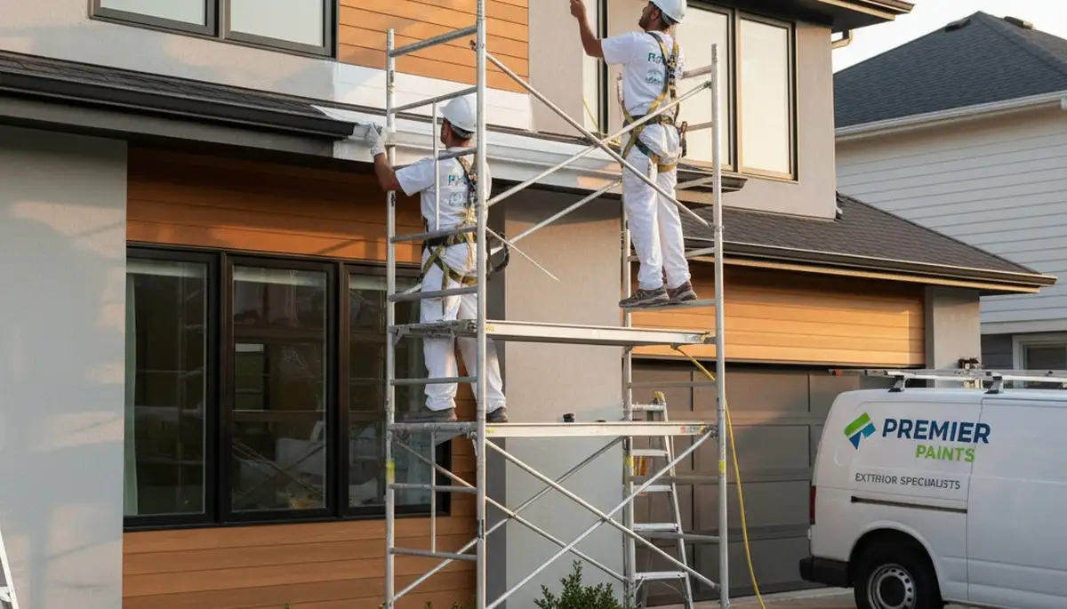 Professional trim and fascia painting on a San Jose, CA home exterior by expert house painters