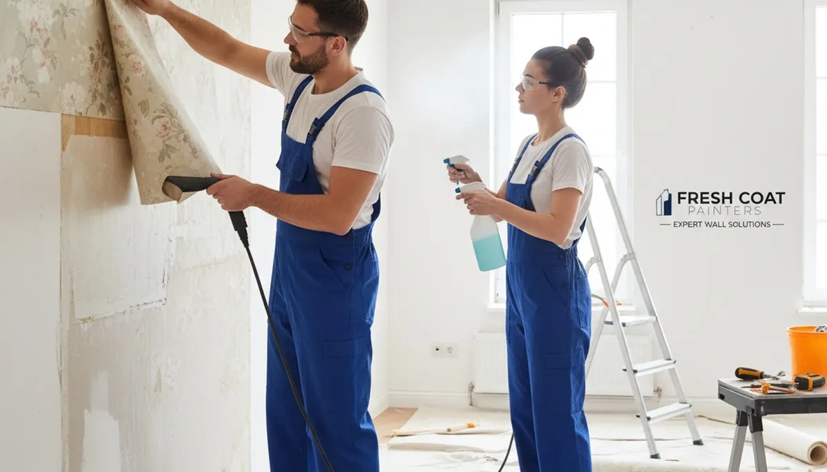 Professional wallpaper removal service preparing smooth interior walls in San Jose, CA home
